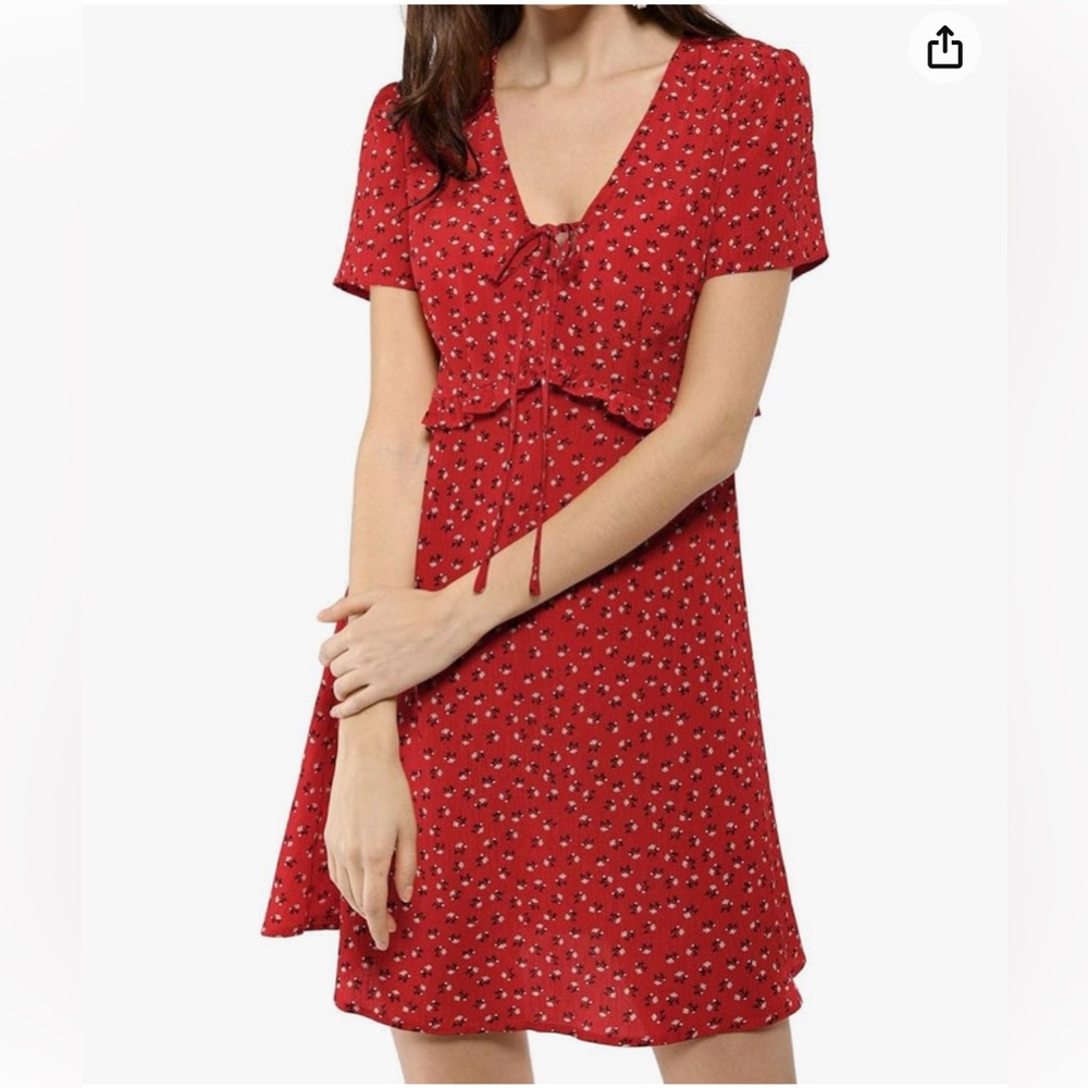 Women Red Floral Ruffle Dress Amazon Essentials XS